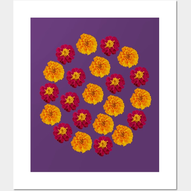 Red and Orange Marigold Floral Group Wall Art by ellenhenryflorals